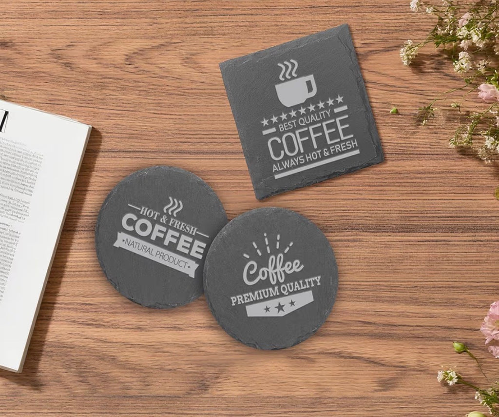4" Square Personalized Black Slate Coaster